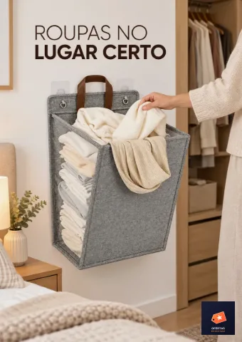 Cesto Organizador Roupa Suja Dobrável Grande De Parede Cinza — Deko — Eletrônicos
