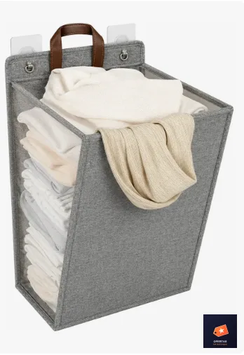 Cesto Organizador Roupa Suja Dobrável Grande De Parede Cinza — foto 2
