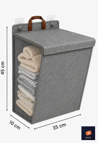 Cesto Organizador Roupa Suja Dobrável Grande De Parede Cinza — foto 3