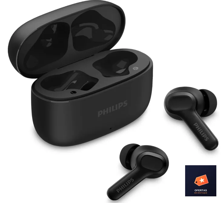 Fone de Ouvido Sem Fio TWS, TAT1109BK/00, Bluetooth, Com Microfone, Até 24 horas de bateria, Preto — PHILIPS — Eletrônicos