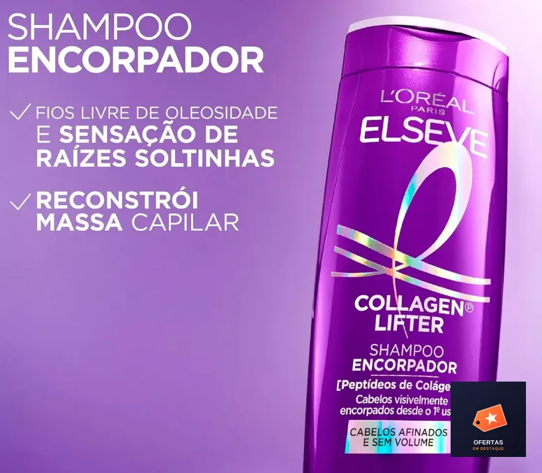 LOréal Paris Elseve Collagen Lifter Kit Shampoo, Condicionador e Sérum Leave-in com Peptídeos e Proteção Térmica para Cabelos Finos, Volume em 3D, 400ml + 400ml + 100ml — foto 4