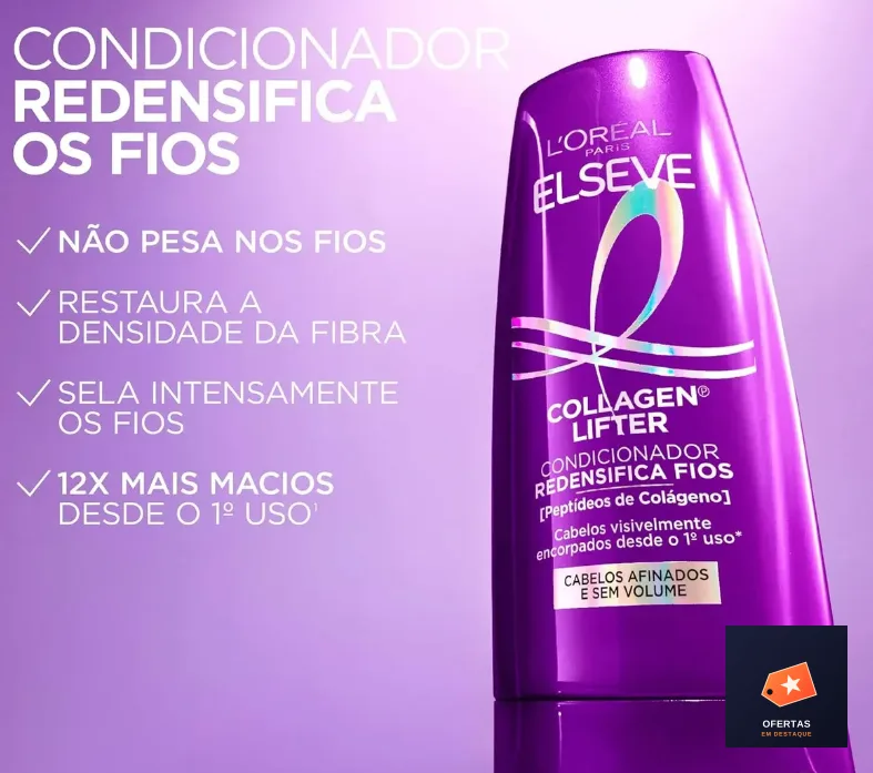 LOréal Paris Elseve Collagen Lifter Kit Shampoo, Condicionador e Sérum Leave-in com Peptídeos e Proteção Térmica para Cabelos Finos, Volume em 3D, 400ml + 400ml + 100ml — foto 5