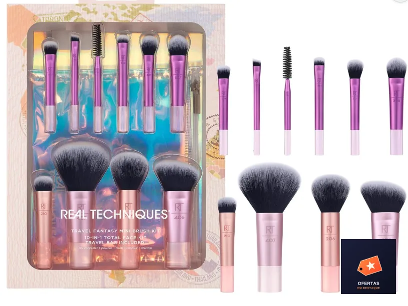 Real Techniques - Kit Best 10 Mini Pincéis Com Travel Bag — REAL TECHNIQUES — Beleza